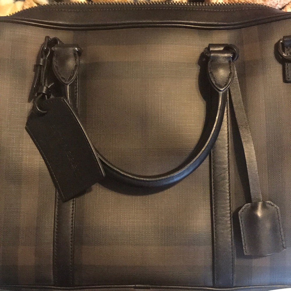 Burberry dark brown and black pattern briefcase